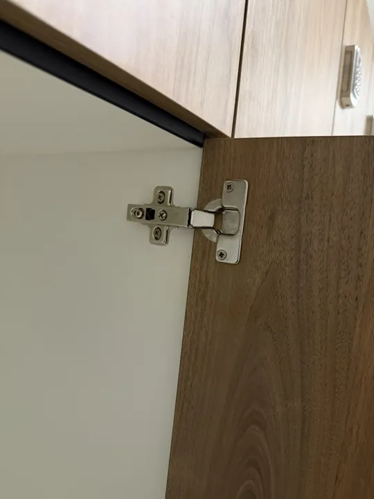 After: hinge plate torn out of a timber locker door