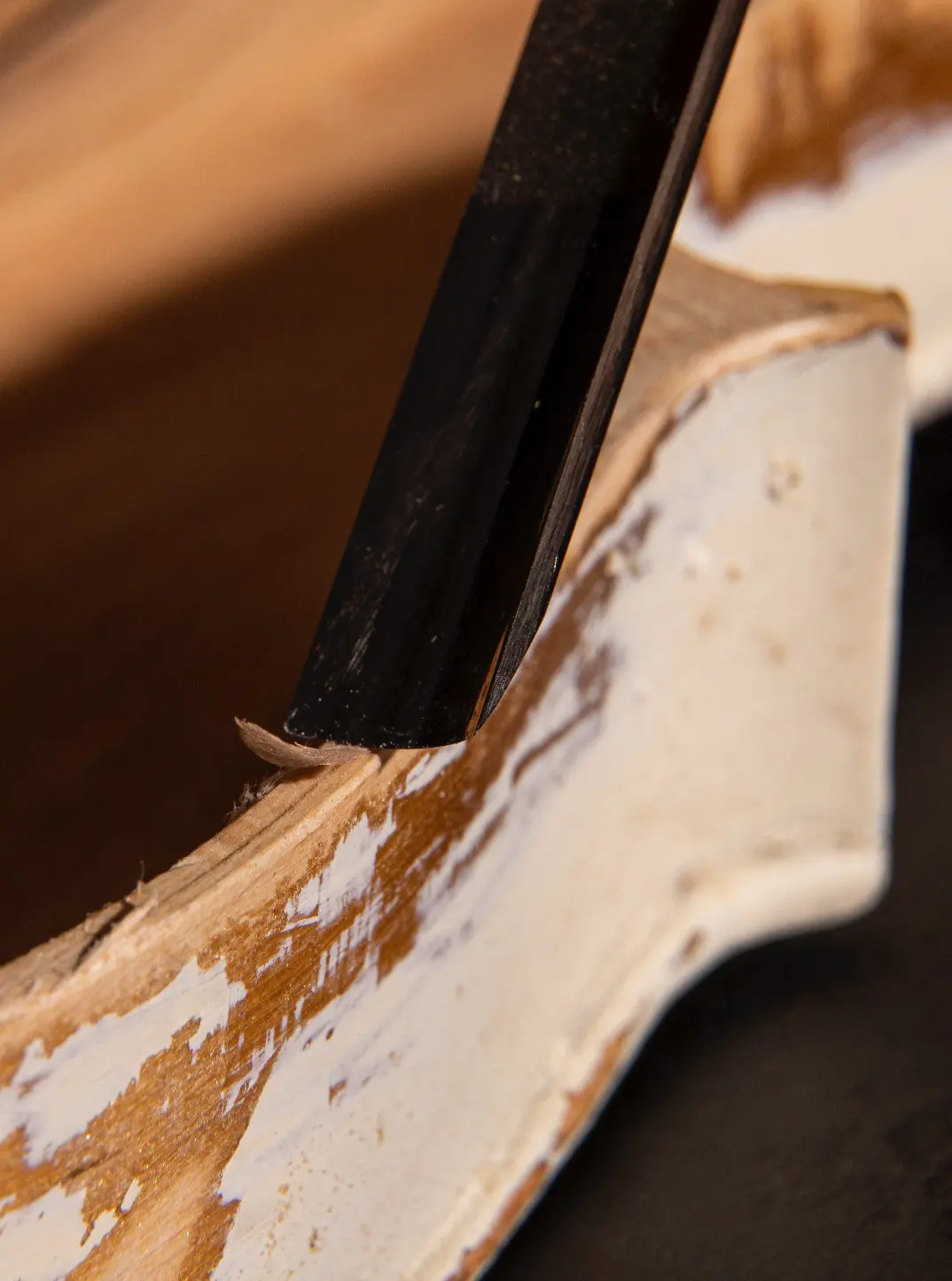 Damaged timber finish being cut back